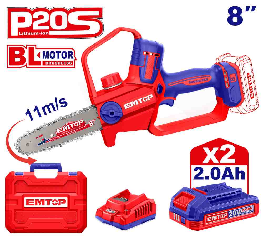 منشار شجر شحن 8" 20V
مع 2 بطاريه 2AH و شاحن
Brushless Motor
