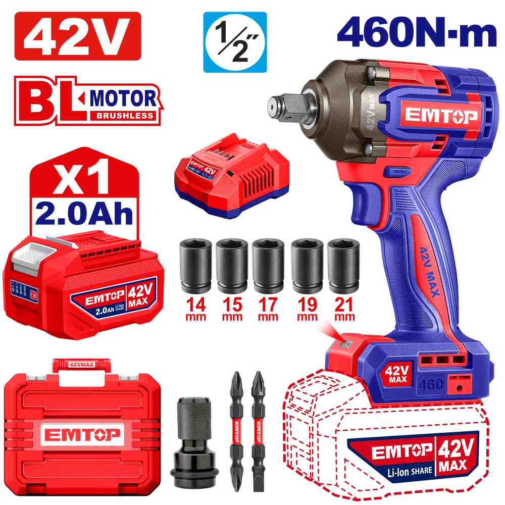 درل بكسات شحن 42V 460N
1 بطاريه 2AH ("1/2)
Brushless Motor