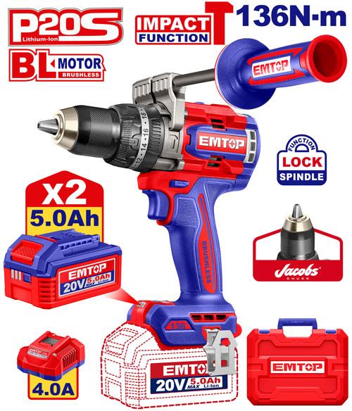 درل شحن 13 ملم شاكوش مع يد 20 V
136N مع 2 بطاريه 5AH وشاحن
Brushless Motor