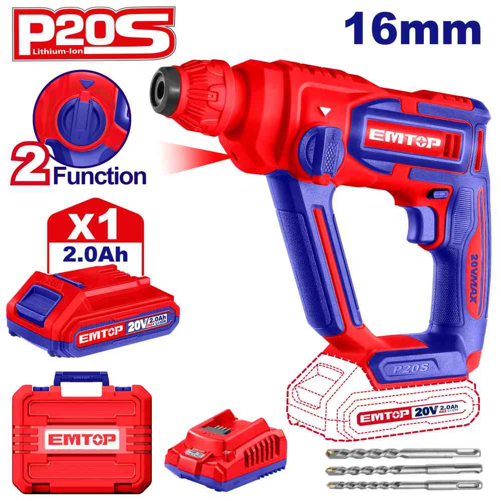 همر شحن 16MM
مع 1 بطاريه2A 20v SDS_PLUS
مع 3 ريش 2 حركات ( J1.5)