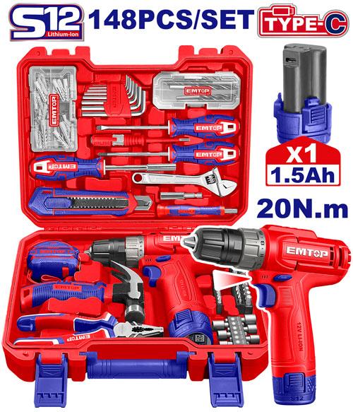درل شحن 12V مع 148 قطعه