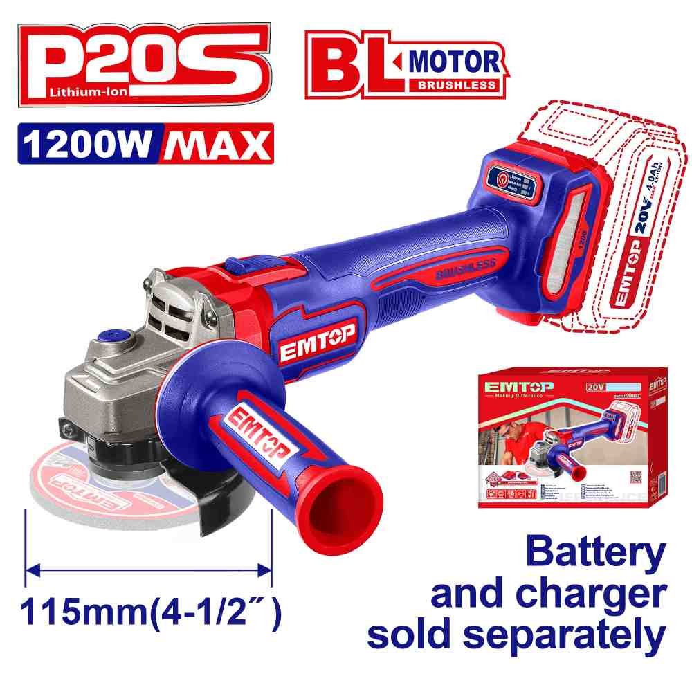 صاروخ 4.5" شحن 20v
1200W
بدون بطاريه
Brushless Motor