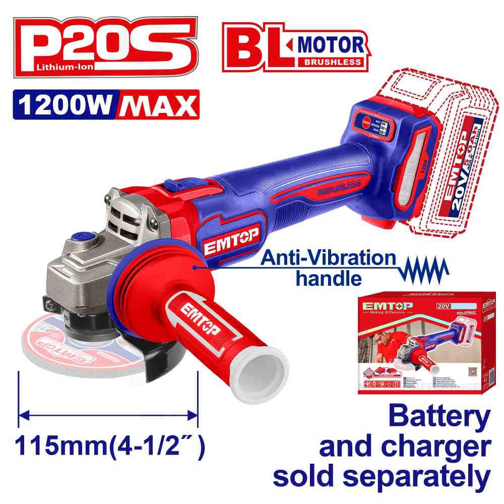 صاروخ 4.5" شحن 20v
1200W
بدون بطاريه جديد
Brushless Motor