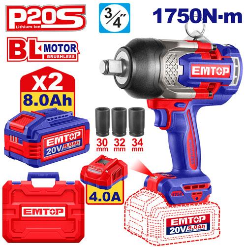 درل بكسات 20V 1750N شحن
مع 2 بطاريه 8A ("3/4)
Brushless Motor