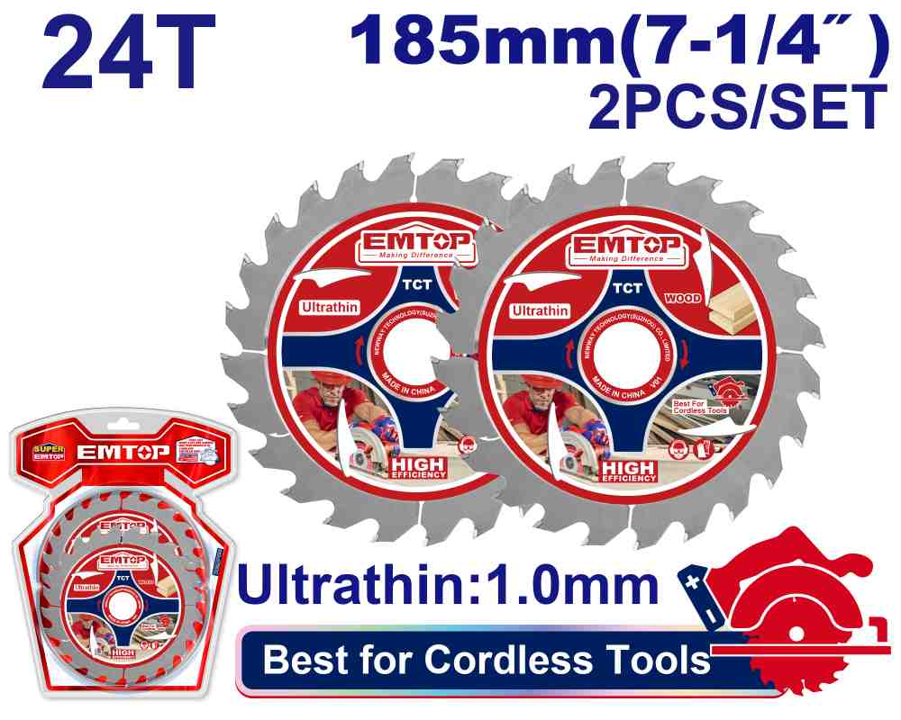 اسطوانه قص منشار صينيه شحن 2 قطعه
7.1/4" 24 T
185MM