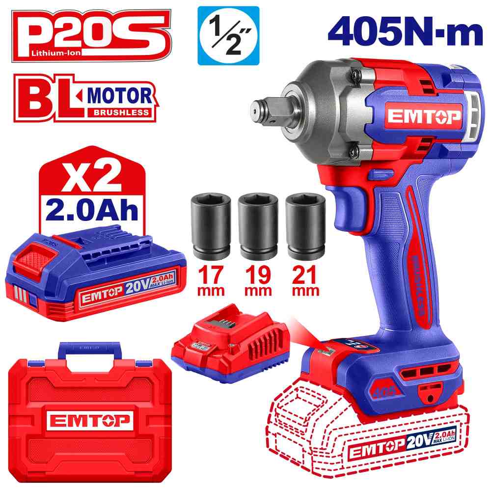 درل بكسات 20V 405N شحن
2 بطاريه و شاحن ("1/2)
Brushless Motor
