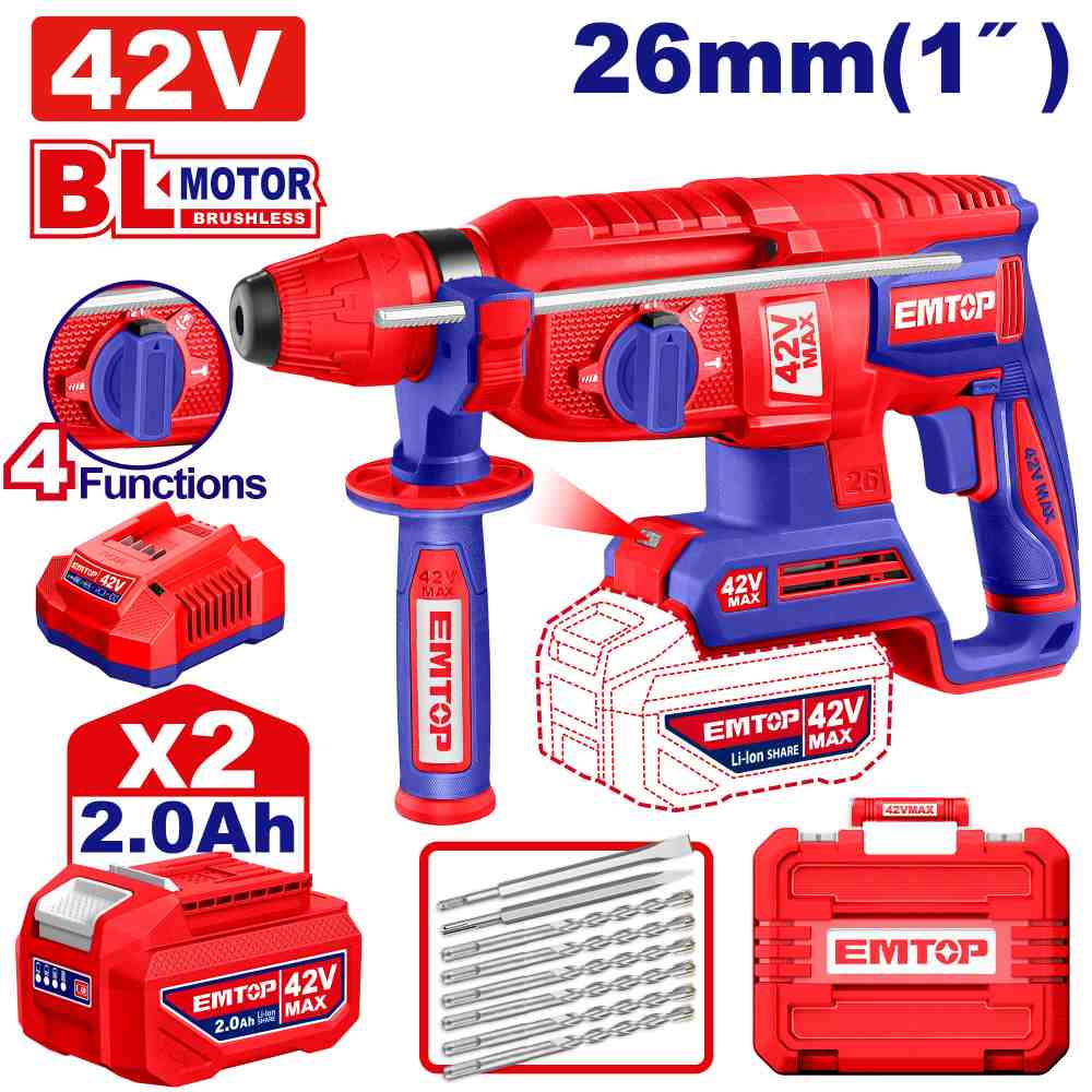 همر شحن 26MM 42V
مع 2 بطاريه 2AH
SDS_PLUS
4 حركات (2.5J)
Brushless Motor
