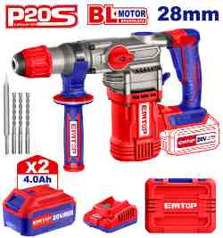 همر شحن 28MM 20V
مع 2 بطاريه 4A
SDS_PLUS
مع 4 ريش 3 حركات (4.5J)
Brushless Motor