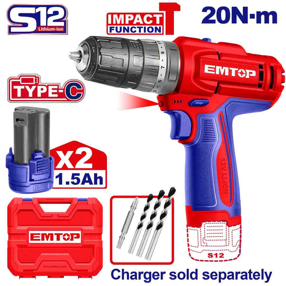 درل شحن شاكوش مع 2 بطاريه
10 ملم 12 V
Type-C