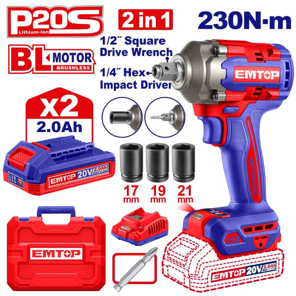 درل راسيه بكسات و براغي
20V 230N شحن مع
2 بطاريه ("1/2)
Brushless Motor