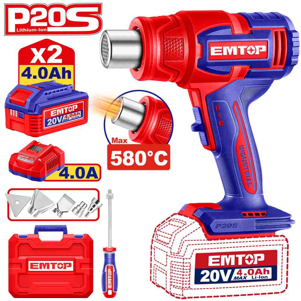 سشوار صناعي شحن 20V جديد
580c
مع 2 بطاريه 4A و شاحن